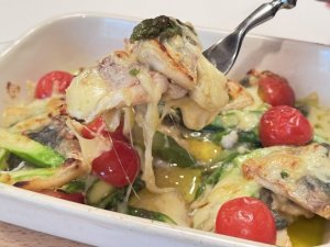 アジとアスパラのみそチーズグラタン