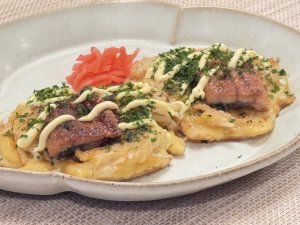 ウナギとモヤシのお好み焼き